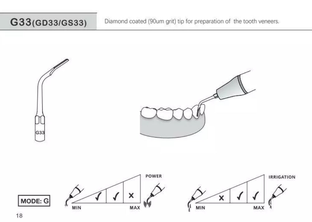 LD 33 punta ultrasonica con diamante e irrigacion paranpreparacion