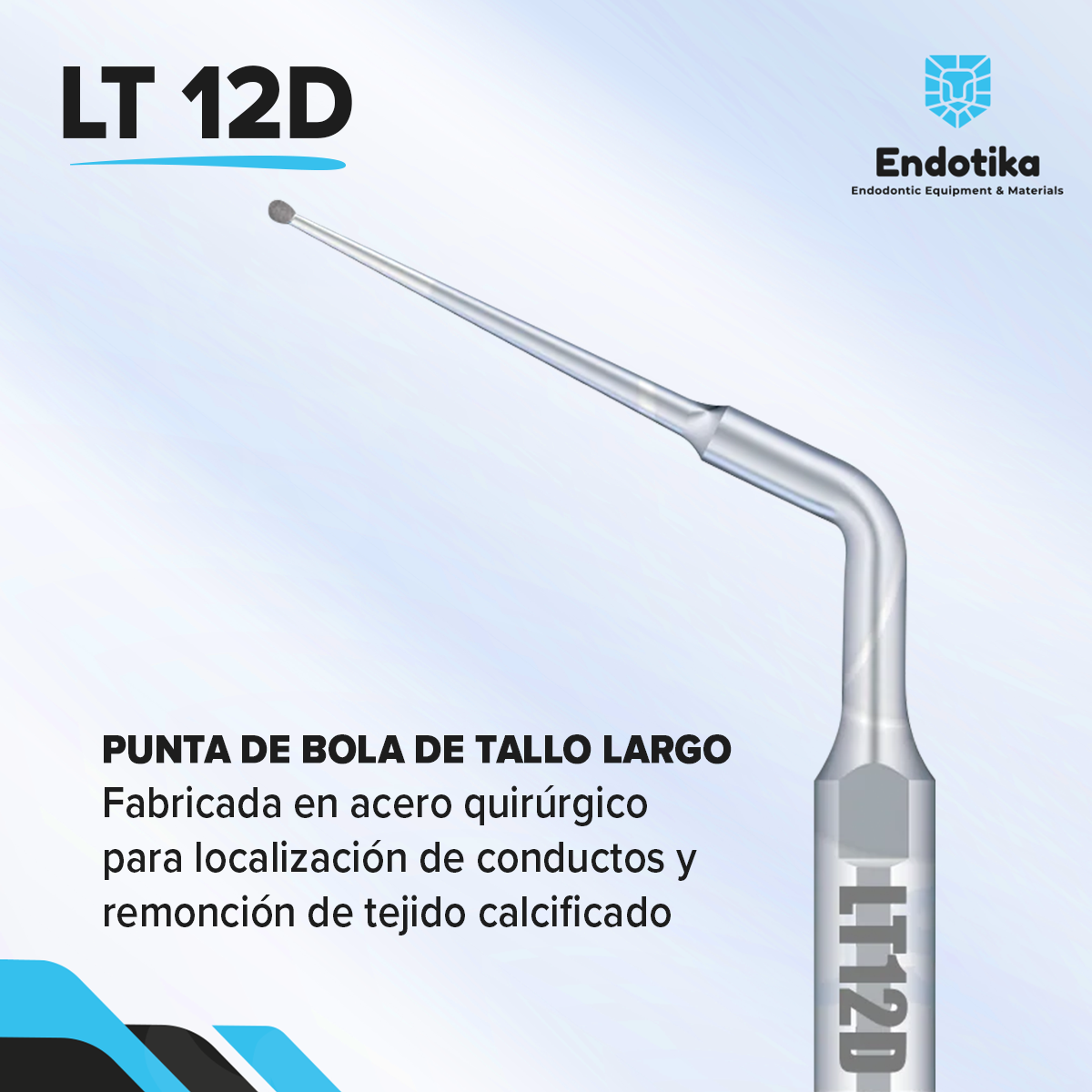 ED12D Punta de Ultrasonido Diamantada de Bola, tallo largo Endodoncia , localización de Conductos.