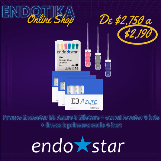 ¡ Promo ! Endostar E3 Azure 3 Blisters + canal locator 6 ints + limas k primera serie 6 inst